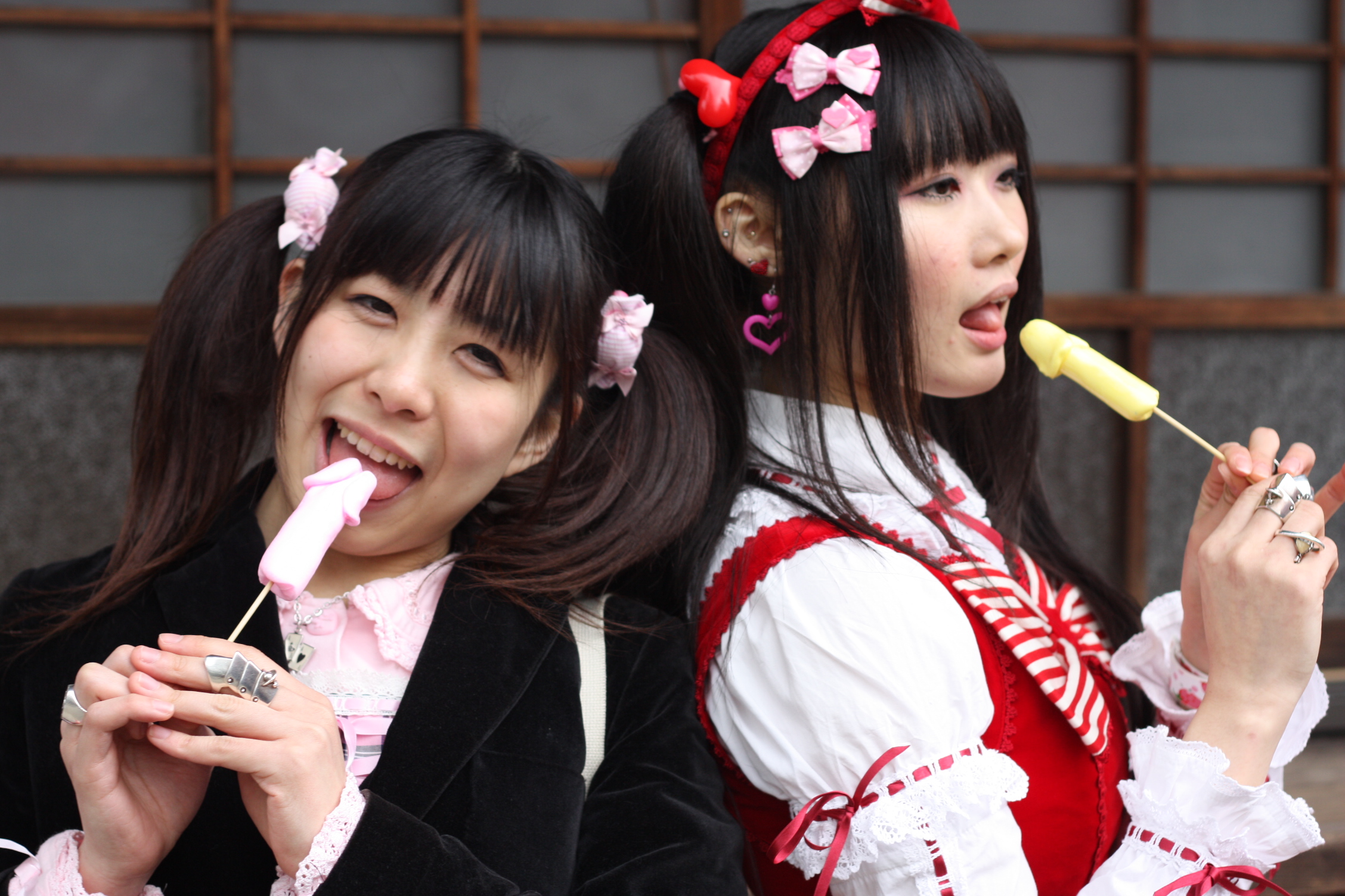 Fertility festivals - Japanese girls enjoy penis candies at the phallus festival
